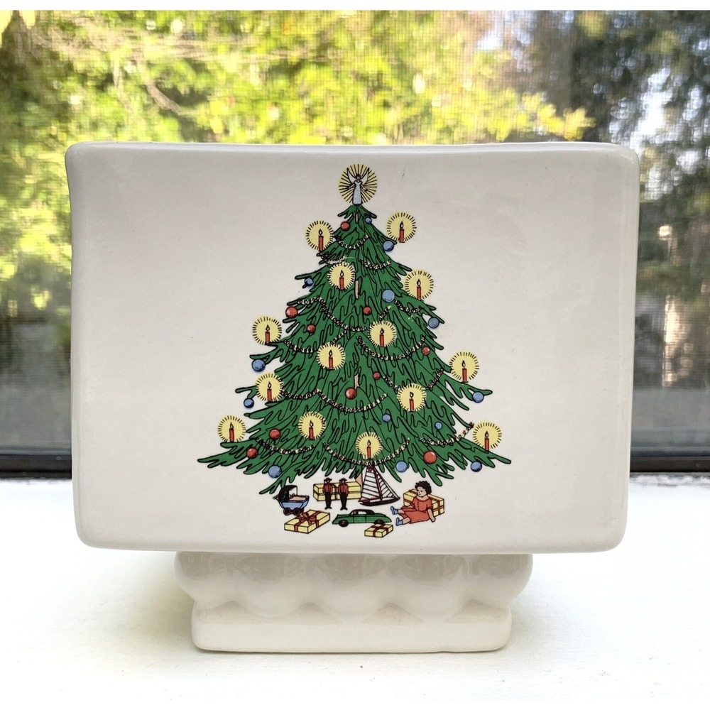 Vintage Haeger USA White Footed Square Planter/Pot/Vase w Christmas Tree 5x5x5